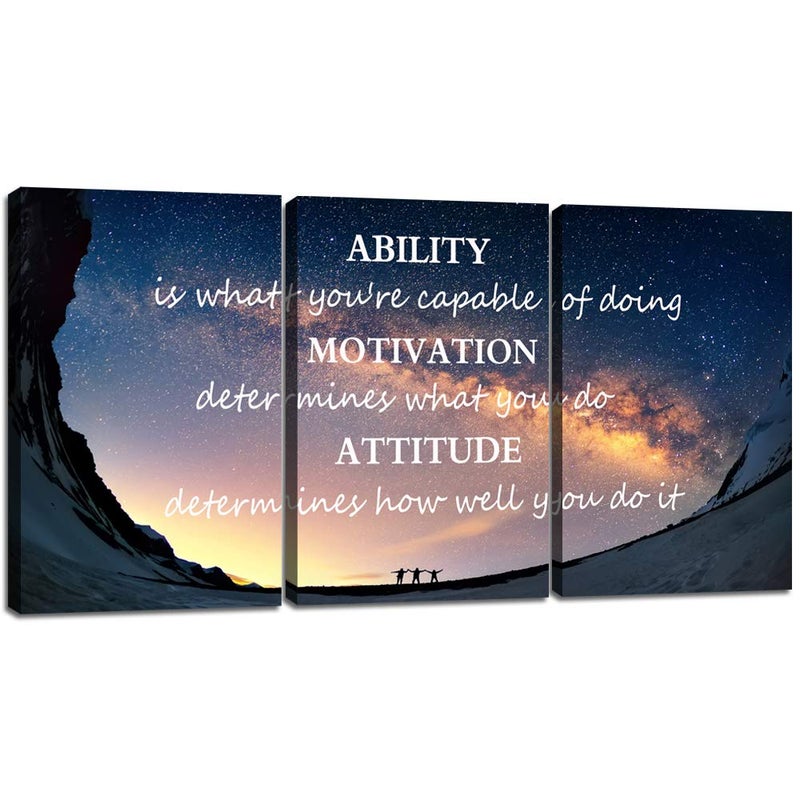 Yetaryy Large Canvas Quotes Wall Art Ability Motivation Attitude Inspirational Saying Posters and Prints 3 Piece Home Decor Entrepreneur Office Words Quote Decoration Ready to Hang - 48" W x 24" H - Image 1